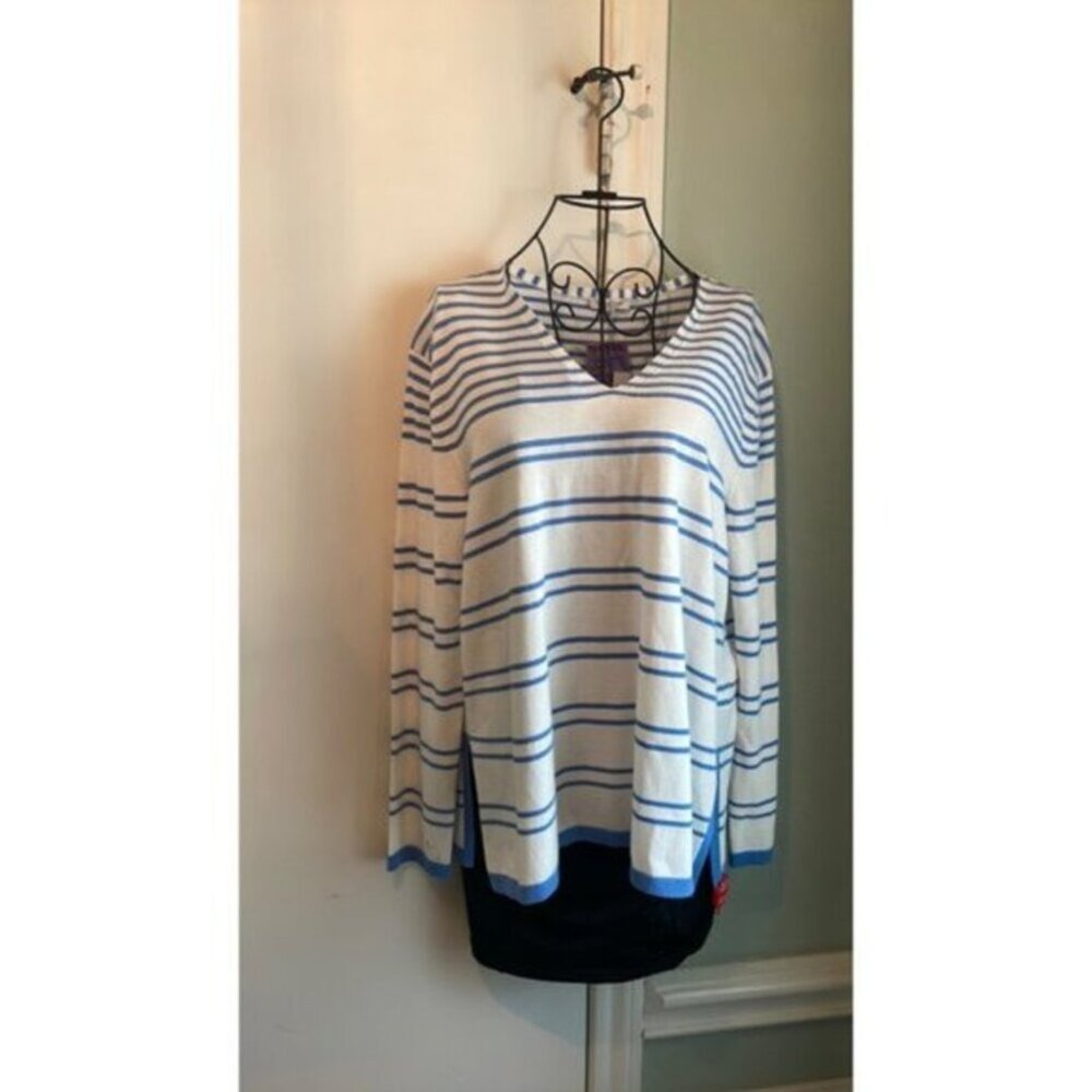 Lafayette 148 classic striped sweater blue and white M